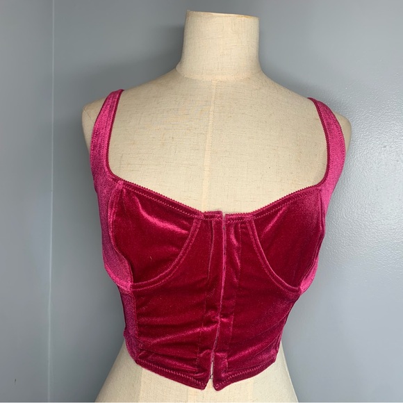 Vibrant Burgundy Velvet Corset Crop Top Bralette Urban Oufitters Out from Under - Picture 3 of 11